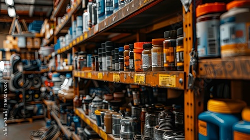 Close-Up of Organized Shelves Displaying Auto Parts in a Store Environment