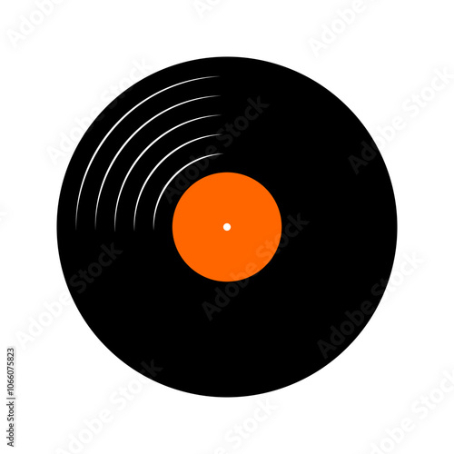 Black vinyl plate icon. Single album, long play music record isolated on white background. DJ equipment for club techno party. 70s 80s 90s discotheque nostalgia design. Vector graphic illustration.