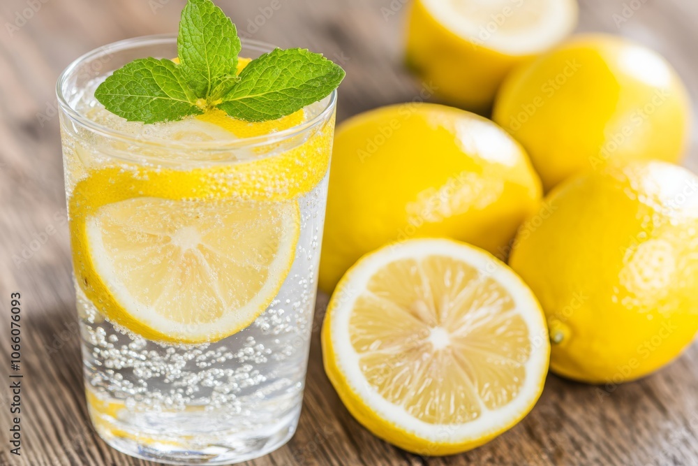 close up of refreshing lemon water with mint in a glass.uae close up of refreshing lemon water with mint in a glass.uae