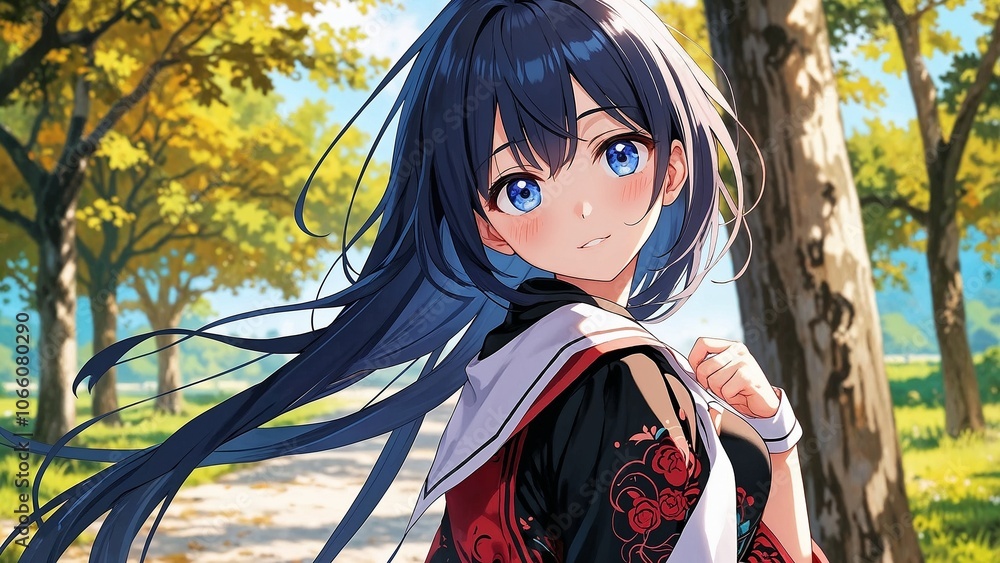 Beautiful Anime Girl in Autumn Forest HD Wallpaper Beautiful Anime Girl in Autumn Forest HD Wallpaper