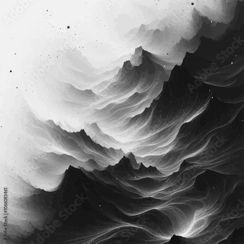 Whispering Peaks: Abstract Mountain Landscape in Monochrome. 