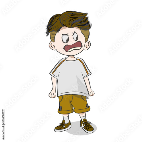 illustration of angry little kid without back ground