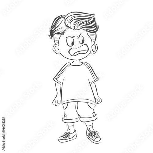 illustration of angry little kid without back ground