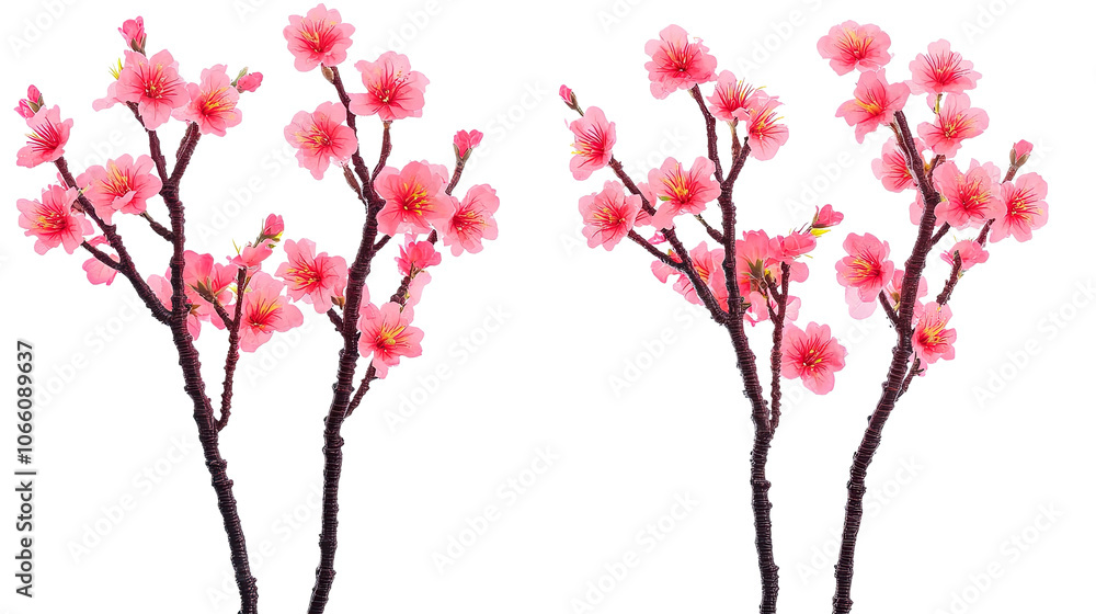 Fototapeta premium Cherry Branches With Pink Blossoms on a White Background Generative AI