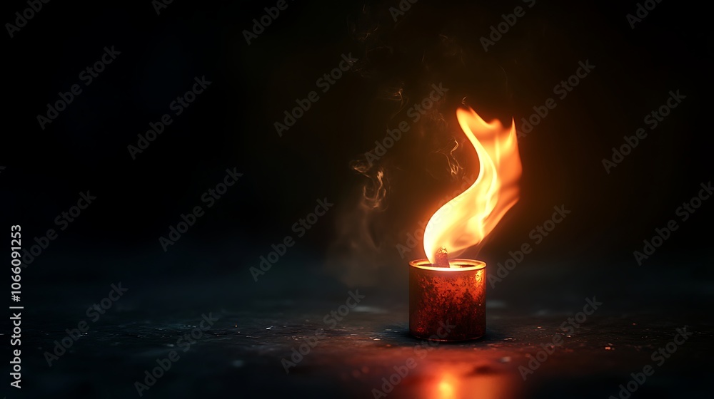 Burning candle on black background with smoke and fire Burning candle on black background with smoke and fire