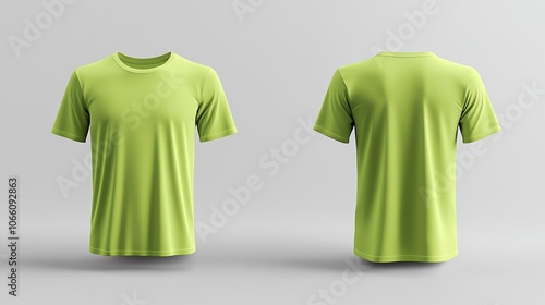 Front and back view of a plain green t-shirt. photo