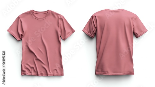 Pink t-shirt mockup, front and back view, isolated. photo