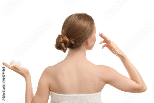 Young woman with jar of cre...