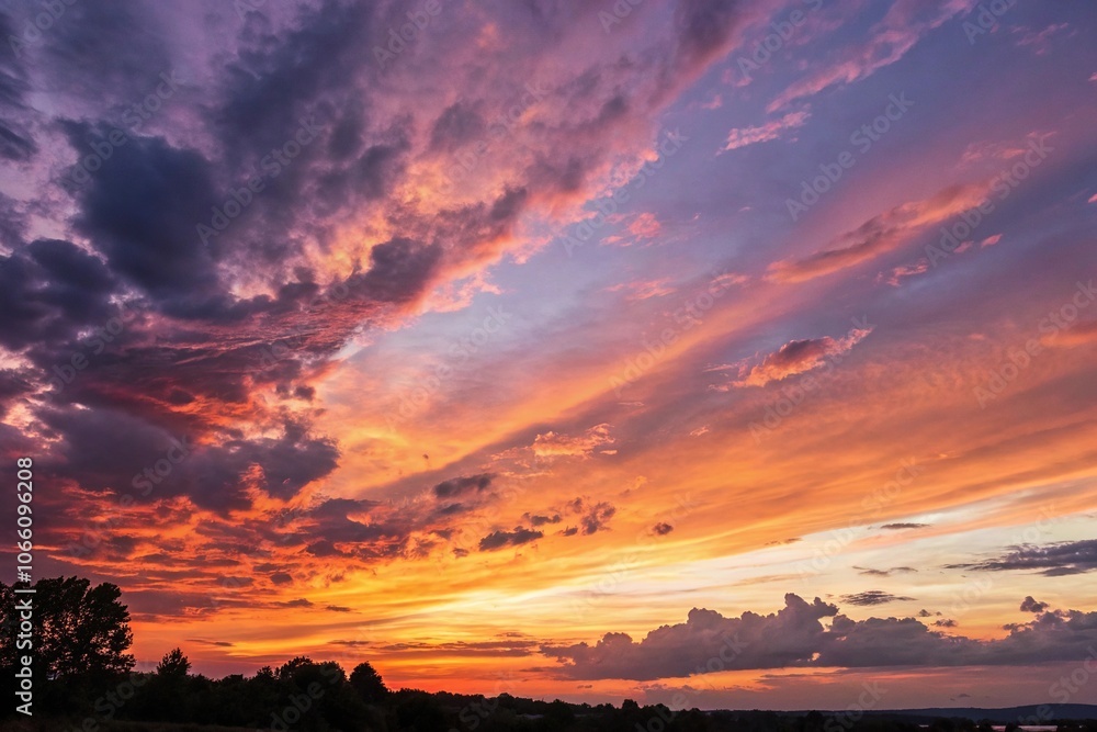 Fototapeta premium Abstract Watercolor Sunset Sky Orange Purple, watercolor painting, gradient sky