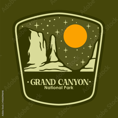 GRAND CANYON AT THE NIGHT NATIONAL PARK BADGE LOGO DESIGN VECTOR ILLUSTRATION