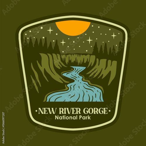 NEW RIVER GORGE AT THE NIGHT NATIONAL PARK BADGE LOGO DESIGN VECTOR ILLUSTRATION