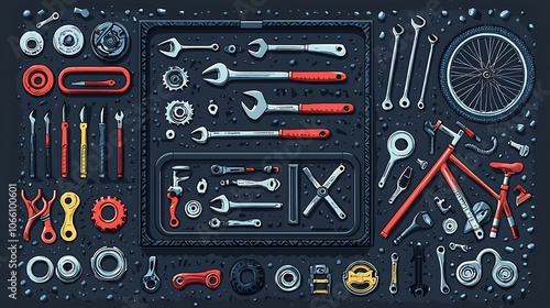 A Collection of Tools and Parts for Bicycle Repair. photo