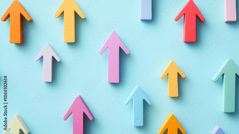 Colorful arrows pointing up on blue background representing growth Colorful arrows pointing up on blue background representing growth