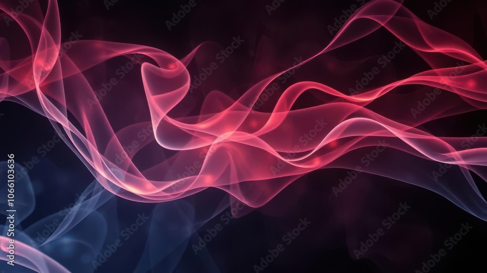 Fototapeta premium Rotation of swirling smoke veils illuminated by colorful lights on a dark backdrop, illuminated, motion