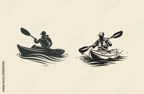 Hand drawn kayak logo design vector