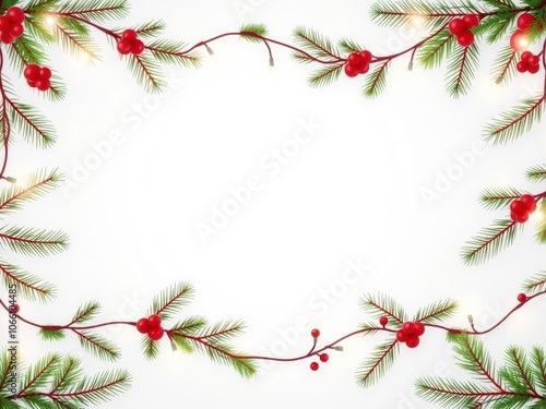 Seamless christmas border with coniferous branches, garlands, lights, decoration, lights