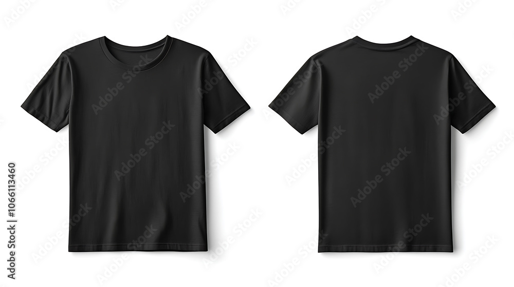 minimalist mockup of plain black tshirt front and back views isolated on white background perfect for showcasing custom designs or branding concepts minimalist mockup of plain black tshirt front and back views isolated on white background perfect for showcasing custom designs or branding concepts