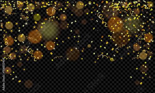 Realistic golden confetti background. Luxury background with confetti falling down