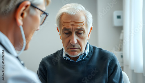 Stressed senior old patient are treated by a psychologist or psychiatrist in a psychiatric clinic or hospital. Patients reported symptoms of depression, stress, irritability, and life problems isola