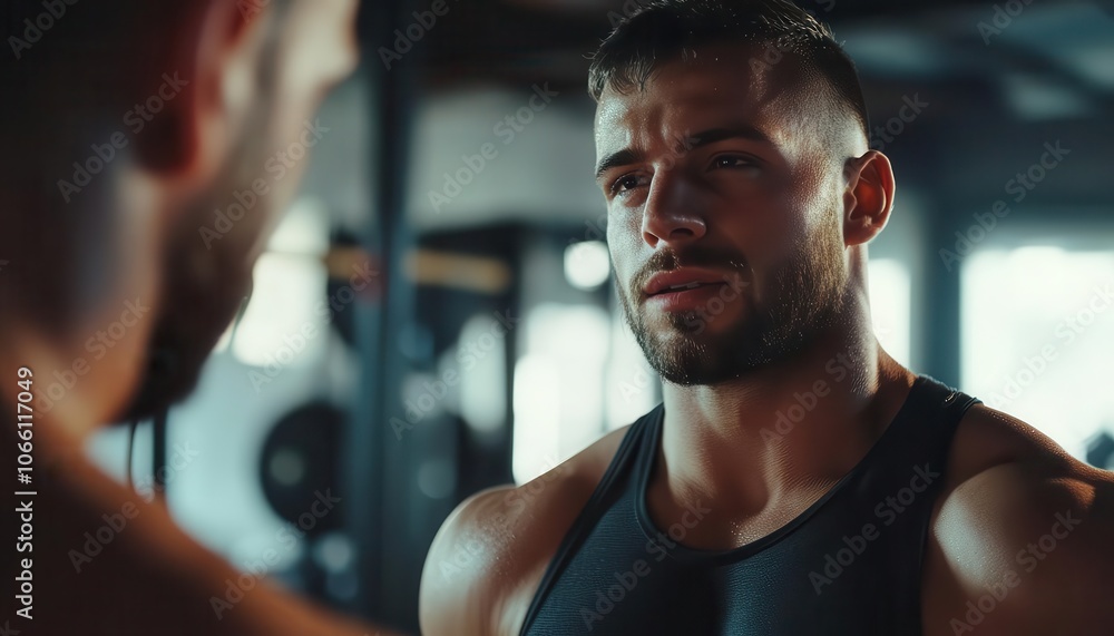 Obraz premium Motivational personal trainer coaching session, vibrant energy, dynamic gym environment