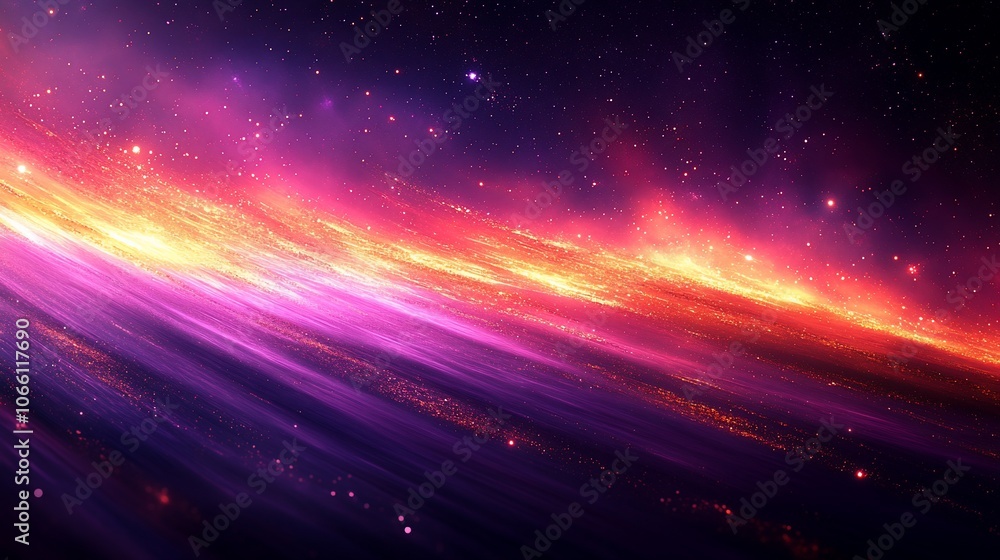An abstract cosmic background with a diagonal band of bright light streaks in a fiery orange and yellow color. The background is a deep black with scattered stars. An abstract cosmic background with a diagonal band of bright light streaks in a fiery orange and yellow color. The background is a deep black with scattered stars.