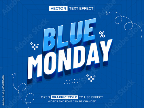 blue monday editable text, font effect, 3d text for title