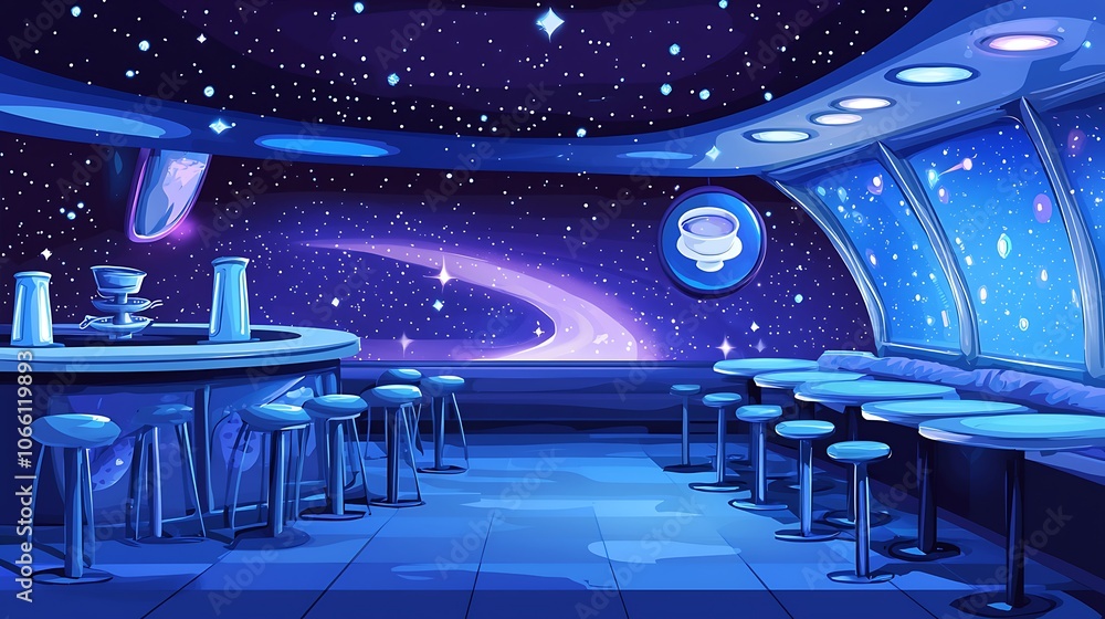 Obraz premium Futuristic Bar with Space View.