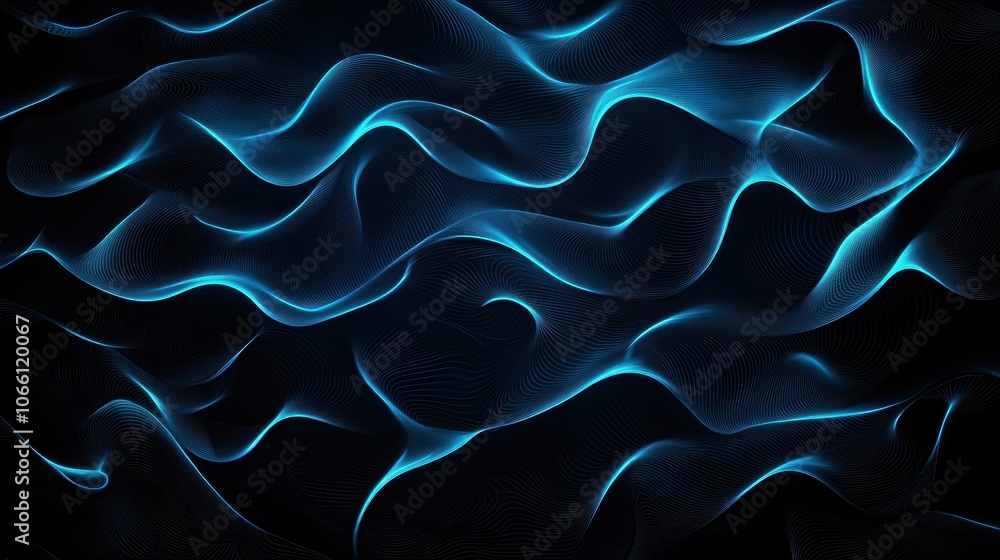 Obraz premium Abstract blue wave patterns on a dark background