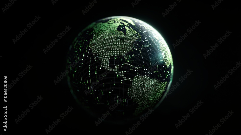 Fototapeta premium Futuristic digital globe with green data visualization