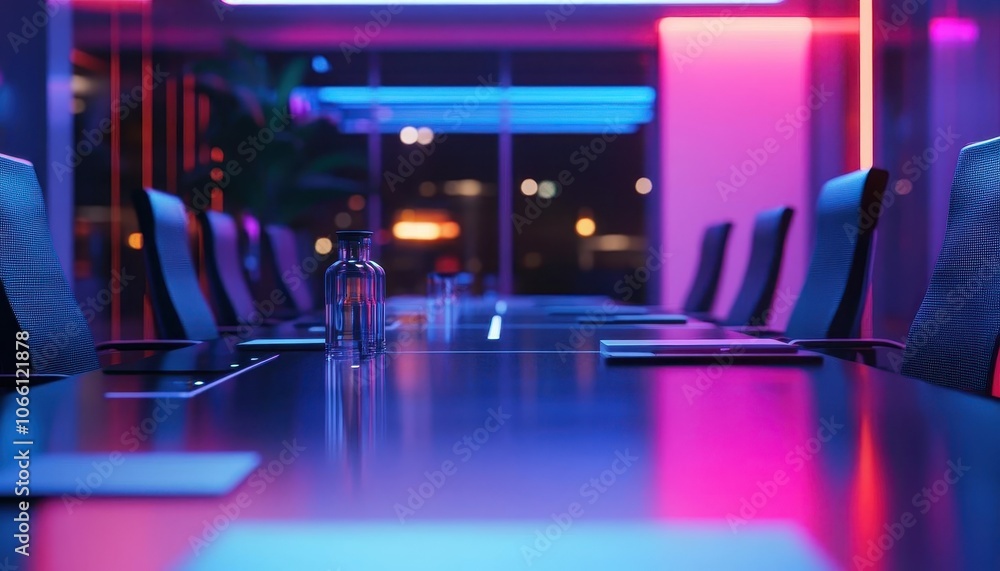 Startup pitch presentation with vibrant lighting, dynamic movement, sleek boardroom, high-energy atmosphere