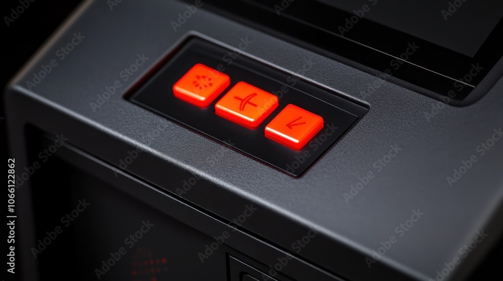 Closeup of Red Buttons on a Black Device Closeup of Red Buttons on a Black Device