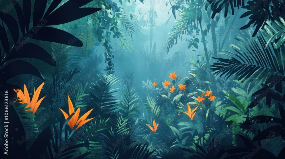 Lush, vibrant rainforests teeming with diverse plant and animal life. Illustrations