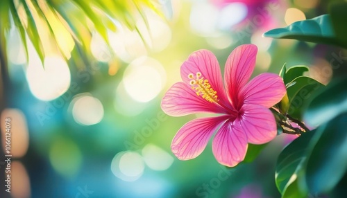 Tropical island escape with vibrant colors, soft natural lighting, serene atmosphere, relaxing vibe