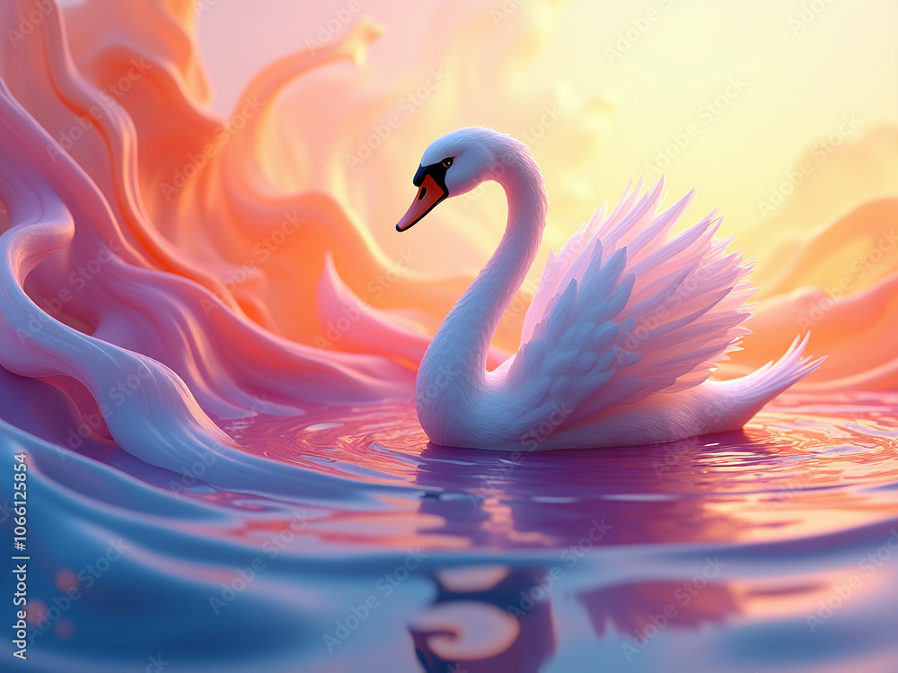 Fototapeta premium Elegant Swan in Dreamlike Pastel Waterscape