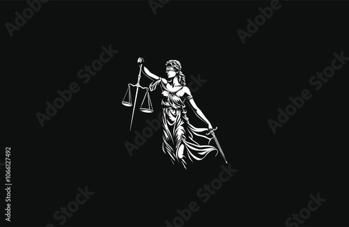 The goddess of Justice lady justice hand drawn design vintage vector