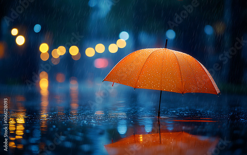 Wallpaper Mural Orange Umbrella with Raindrops & Warm Bokeh Lights Torontodigital.ca