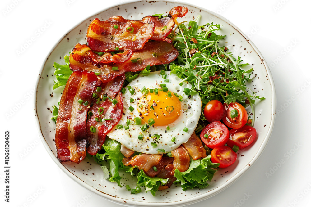 Delicious Cobb Salad with Bacon and Eggs on White Background Delicious Cobb Salad with Bacon and Eggs on White Background