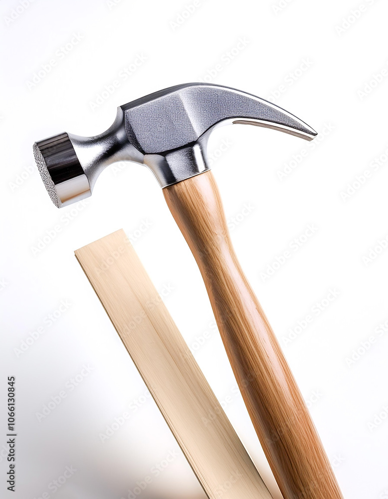 Hammer metal and wood isolated on white