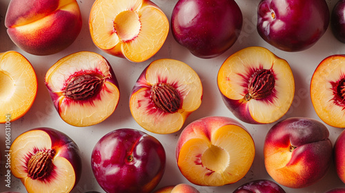 Close-up Top View of Mixed Peaches and Plums photo