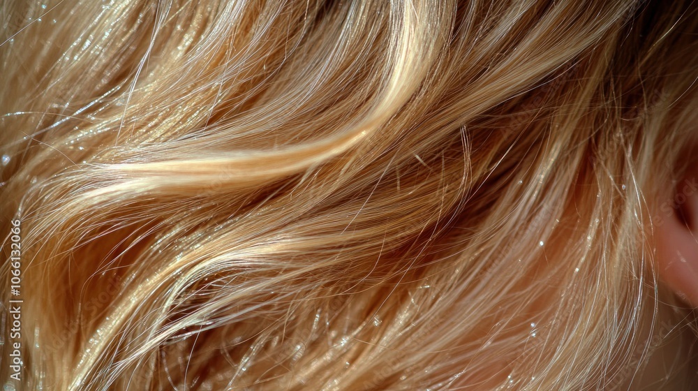 Naklejka premium Close-up of wavy, light blonde hair with soft highlights.