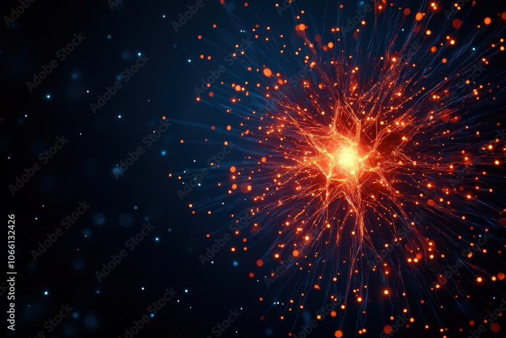 Abstract explosion with red and orange particles on a dark background. Abstract explosion with red and orange particles on a dark background.