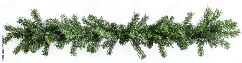 Christmas garland of evergreen tree pine and holly berries and cones on isolated white background. Christmas garland of evergreen tree pine and holly berries and cones on isolated white background.