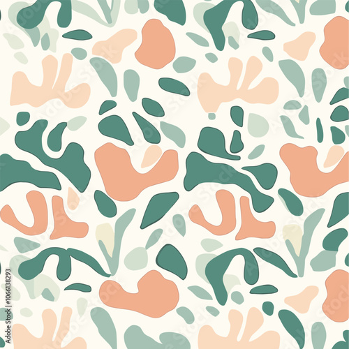 Abstract Botanical Pattern with Earthy Colors and Greenery