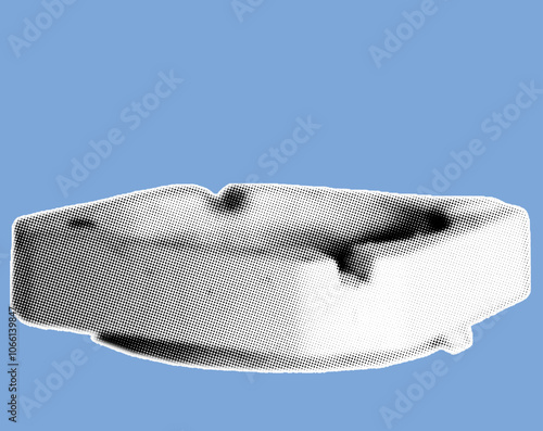 Close up of empty ashtray pixelate grayscale color halftone dotted texture style collage element isolated on blue background