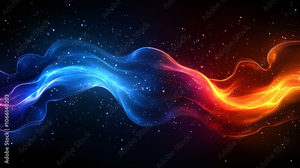 Fototapeta premium Optical data concept depicted by abstract glowing lines on a dark background. The high speed, vast capacity data transmission enabled by optical fiber technology in today's digital age. 