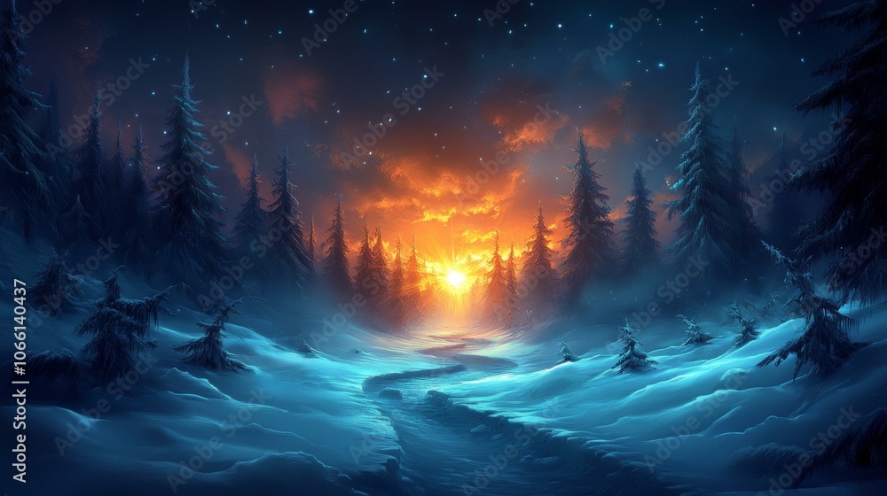 Obraz premium Mystical Winter Forest at Night