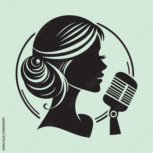 woman singer head vector illustration, woman singer head silhouette vector black and white