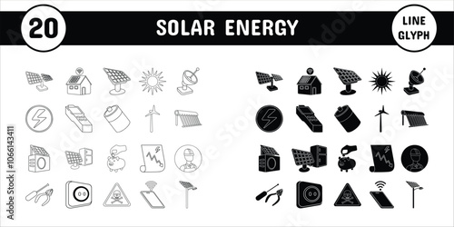 Solar Energy Line Glyph Vector Illustration Icon Sticker Set Design Materials