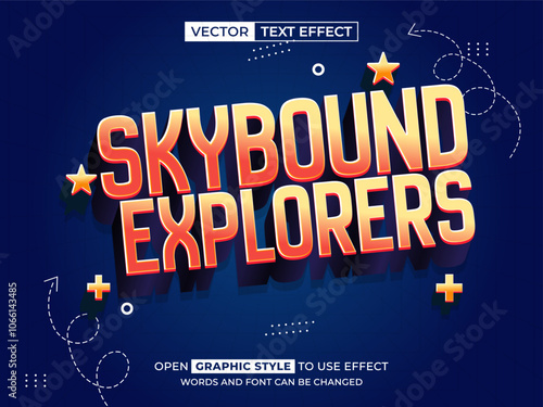 sky bound explorers editable text, font effect, 3d text for title photo