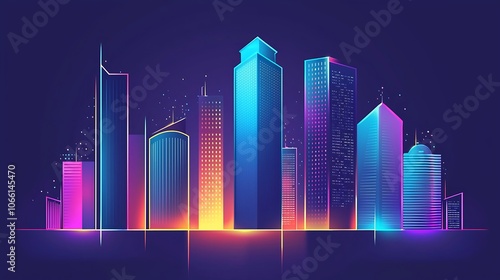 Neon City Skyline Illustration - Vibrant Urban Landscape.